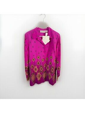 Silk Lore by Beth Terrell NWT Size Large Magenta Artsy Button Front Blouse